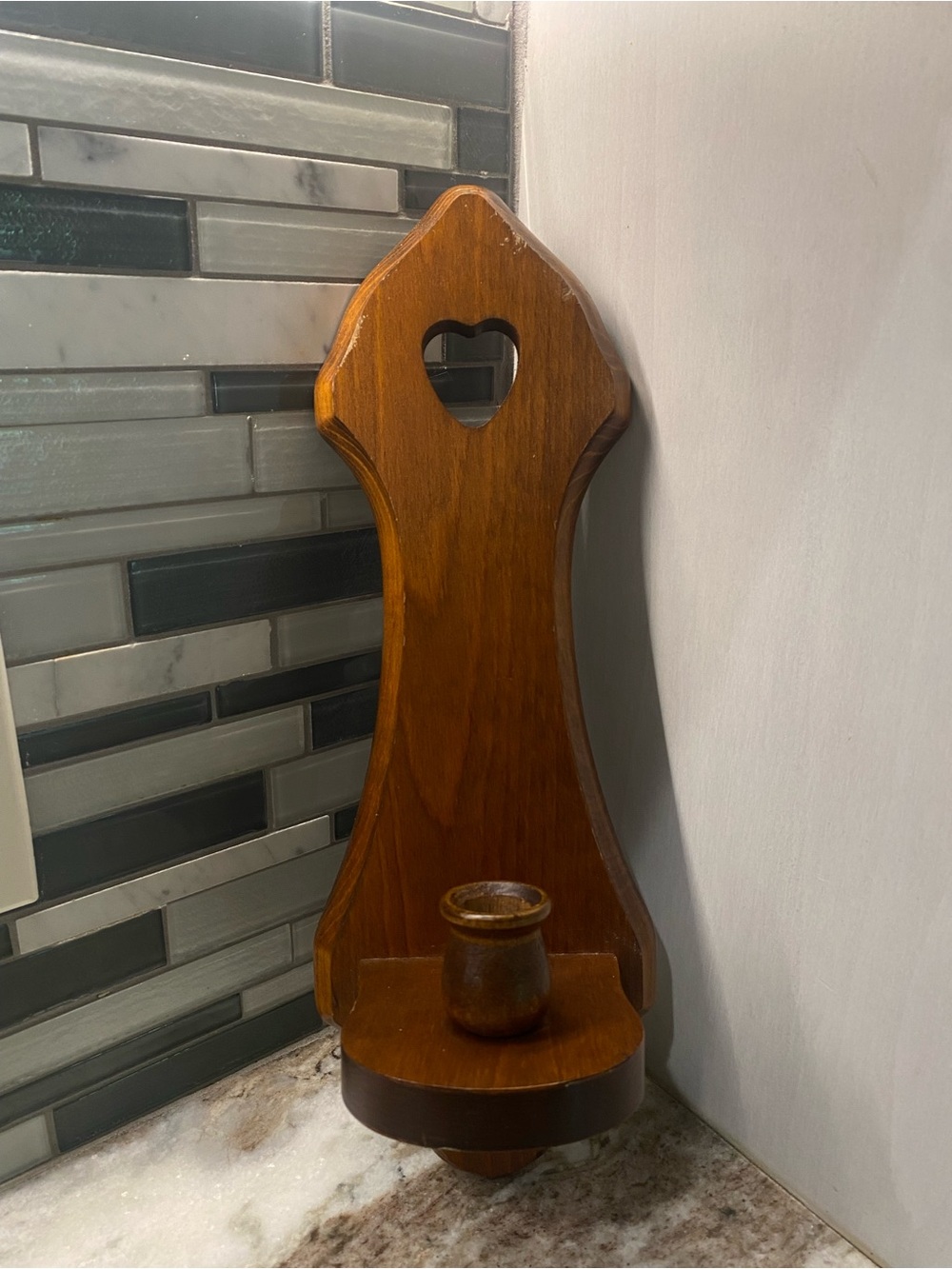 Vtg Homco Wood Heart Wall Sconce Candle Holder 15"